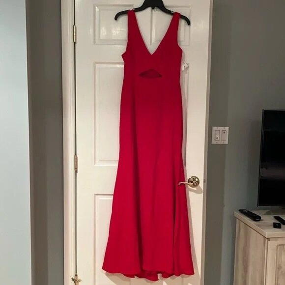 Aqua Red Cut-Out Maxi Evening Dress - Picture 6 of 6